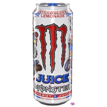   Monster LIMITÁLT US Juice Straw. Lemon., eper-limonádé ízű energiaital, 473 ml